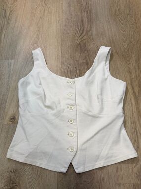 A New Day Cream Cropped Button Front Vest Top